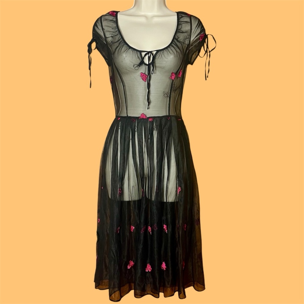 Vintage Betsey Johnson Sheer Dress Embroidered 90s Y2K Whimsygoth Fairy Floral P - Picture 1 of 14
